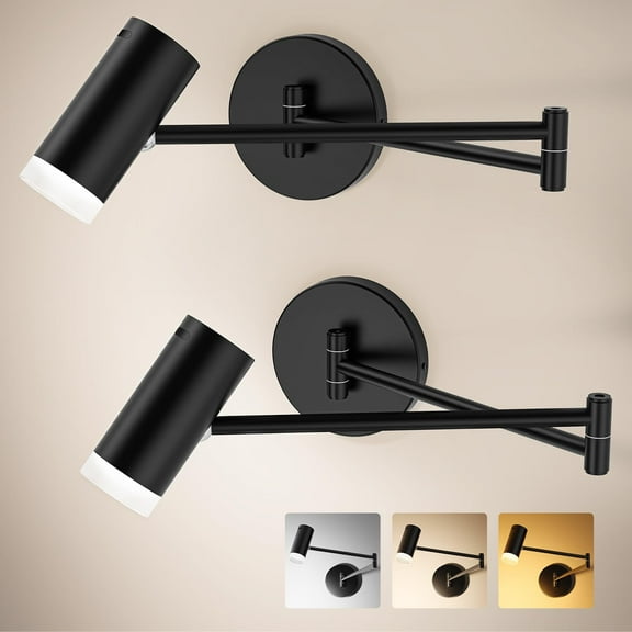 Battery Operated Wall Sconces Set of 2, Dimmable Swing Arm LED Wall Lamps with Remote Control, Ideal for Bedroom, Living Room, and Reading Decor - No Hardwiring Required
