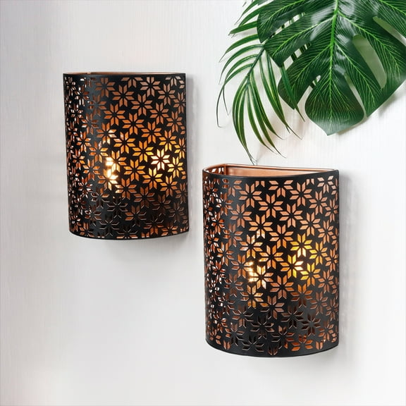 JHY DESIGN Rustic/Lodge Energy Efficient LED Matte Black Battery Powered Wall Sconce 2 Count