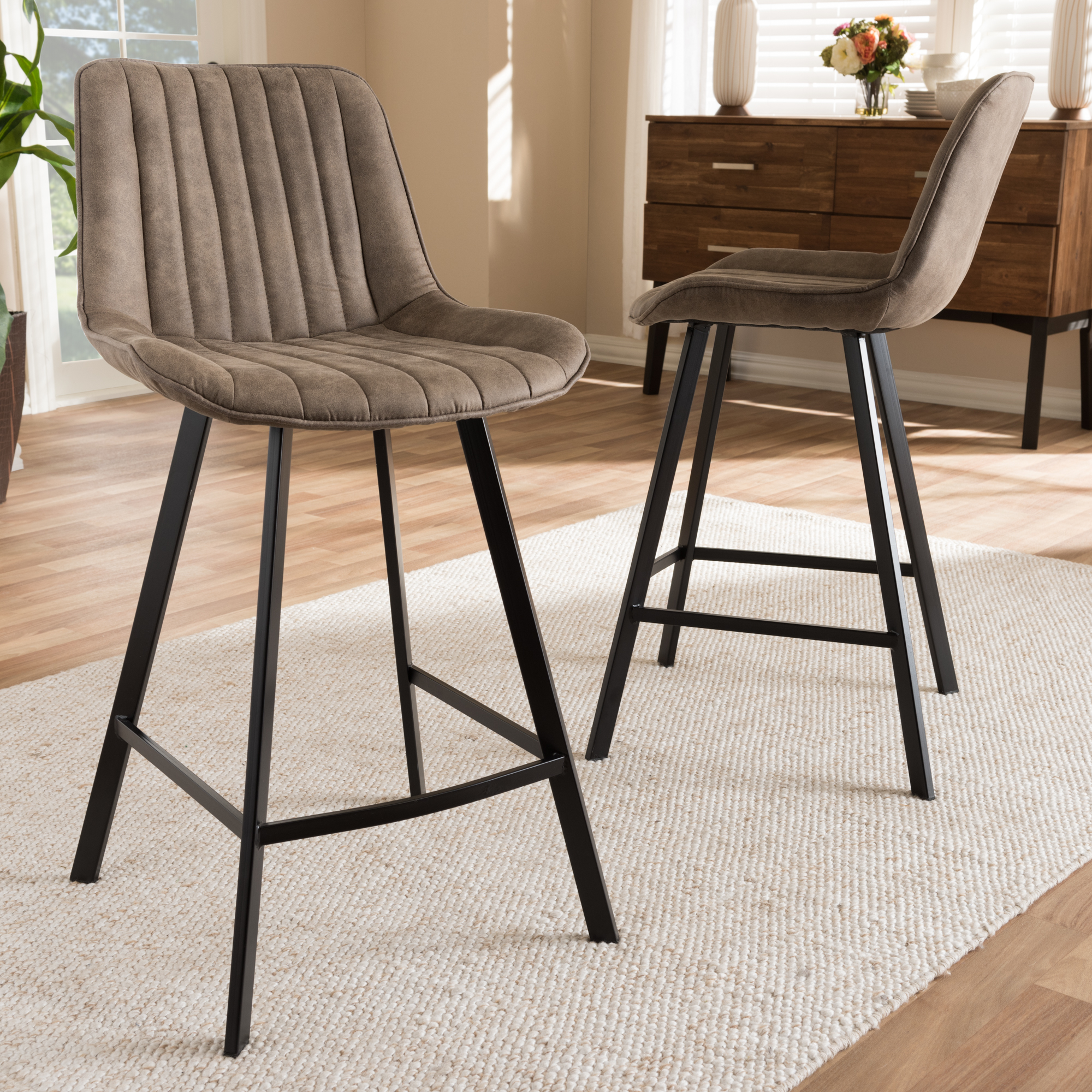 Set of 2 Baxton Studio Leighton MidCentury Modern Light Brown Fabric