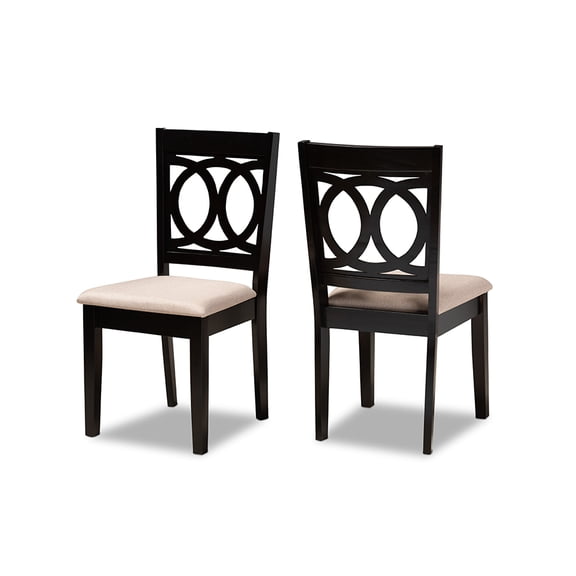 Set of 2 Baxton Studio Lenoir Sand Upholstered Espresso Wood Dining Chairs