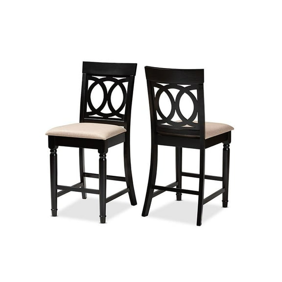 Baxton Studio Verina Modern and Contemporary Sand Fabric Upholstered Espresso Brown Finished 2-Piece Wood Counter Stool Set