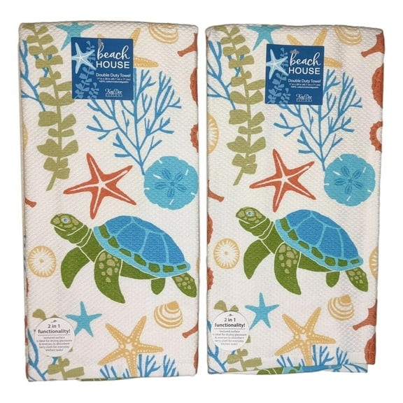 Set of 2 Beach House SEA TURTLE Terry Kitchen Towels by Kay Dee Designs