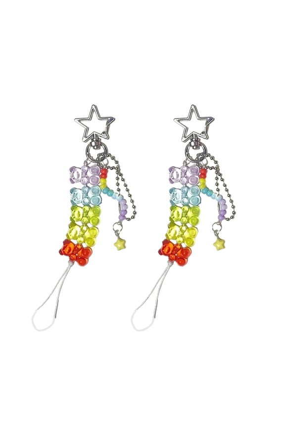 Set of 2 Bear Bead Keychain Multipurpose Bag Pendant Fashion Key Accessory