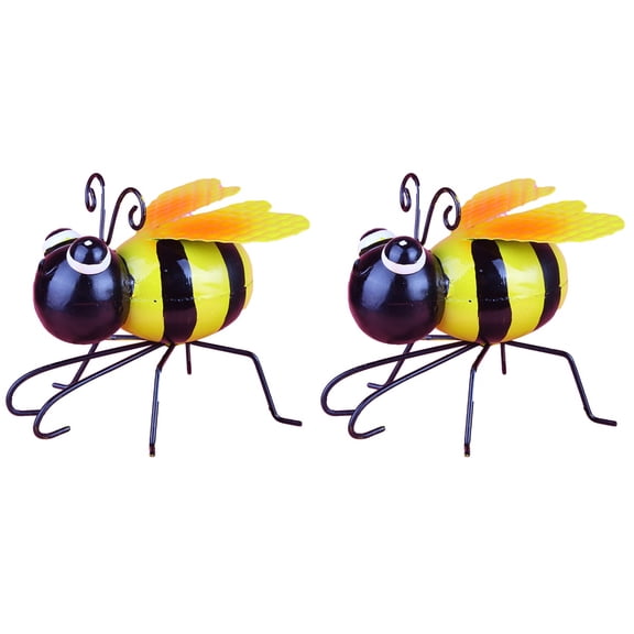 Set of 2 Bee Sculpture Decorations for Fence Ornaments Outdoor Bees Toddler Yellow