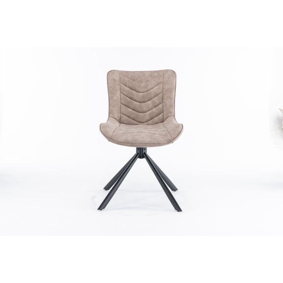 Set of 2 Beige Mid-Century Modern Tufted Wingback Dining Chairs, Swivel Leather Upholstery & Metal Legs