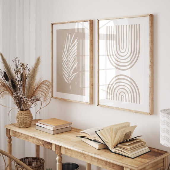 Set of 2 Beige Wall Art Canvas Artwork Wall Decor Palm Leaf Prints Painting Art Prints Picture Farmhouse Home Above Bed Decoration No Frame