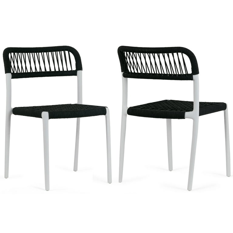Set of Belen Black Woven Rope Fabric Dining Chair with Plastic