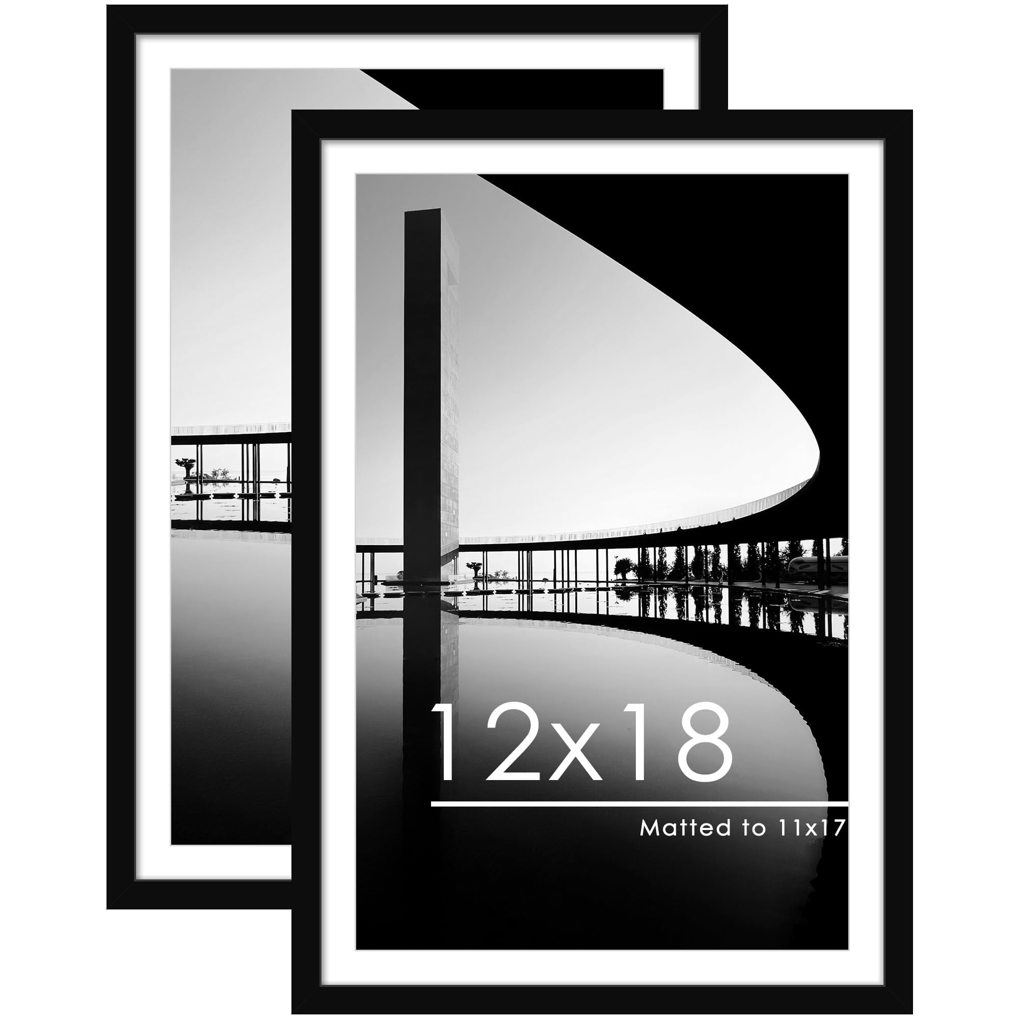 Set of 2 Black 12x18 Picture Frames, Wall Mount Poster Frames, Display ...