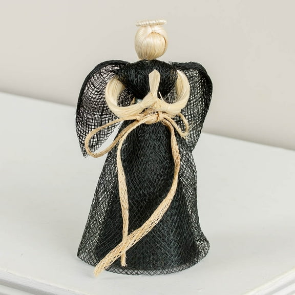 Set of 2 Black Abaca Cone Angels | Rustic Christmas Ornament | Handmade Holiday Décor