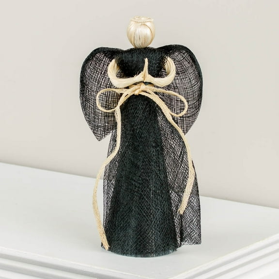 Set of 2 Black Abaca Cone Angels | Rustic Christmas Ornament | Handmade Holiday Dcor