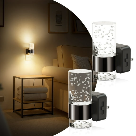 Set of 2 Black & Black Chrome Bubble Column Night Light