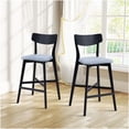 thumbnail image 1 of Set of 2 Black Counter Stools with Back Support, Soft Padded Kitchen Bar Chairs with Footrest, Modern Solid Wood Pub Height Stools, 1 of 6