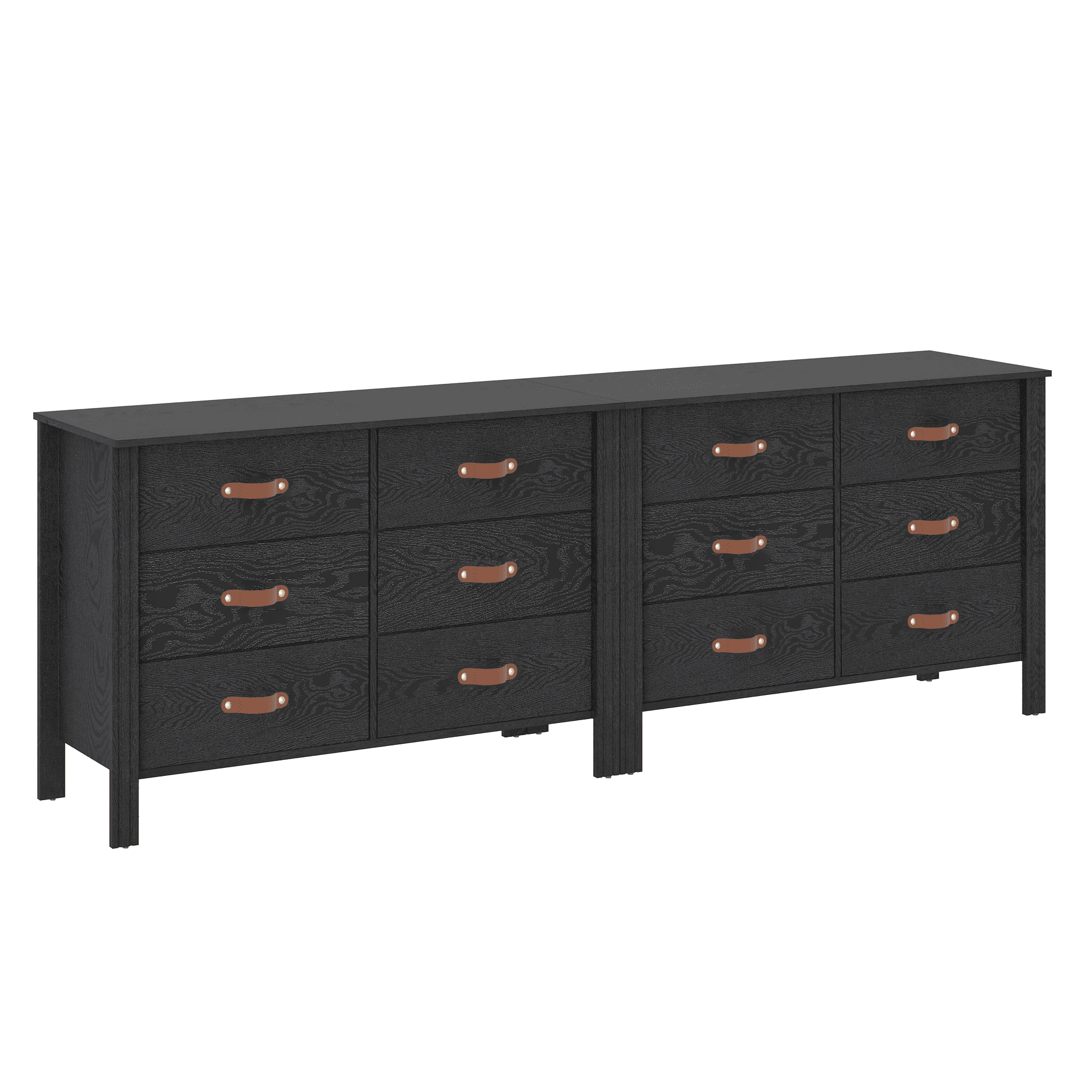 Set of 2 Black Dresser for Bedroom, Large Wood Dresser with 6 Drawers