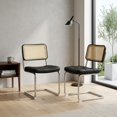 thumbnail image 1 of Set of 2 Black Faux Leather Rattan Dining Chairs with Chrome Legs, 1 of 10