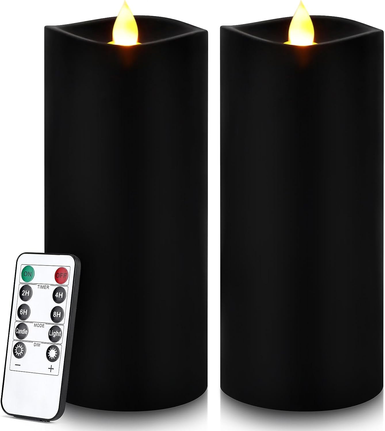 Set of 2 Black Flameless Candles, 7” x 3” Flickering Moving Flame LED