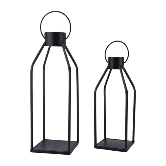 Set of 2 Black Metal Lantern Farmhouse Lanterns Candle Holder for Outdoor Indoor Mantle Decor (NO Candle)