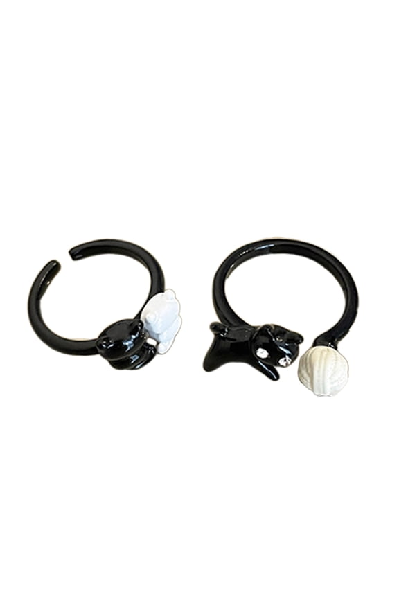 Set of 2 Black Open Rings Women Fashion Couple Rings Wedding Finger Accessories Jewelry Female Aesthetic Finger Rings