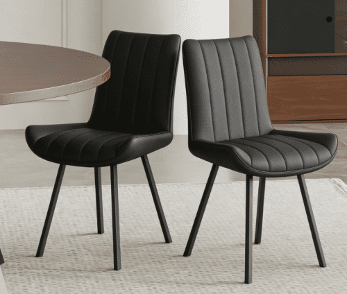 Set of 2 Black PU Leather Dining Chairs, Modern Breathable Kitchen Chairs with Metal Legs