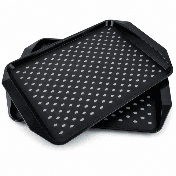 Set of 2 Black Rectangular Non-Slip Serving Trays for Meals, Snacks and Drinks