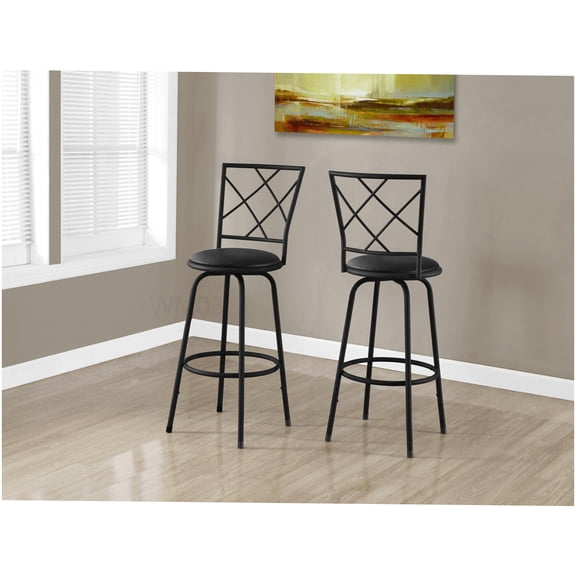 Set of 2 Black Swivel Bar Height Stools with Criss-Cross Back and Foam Padded Seat