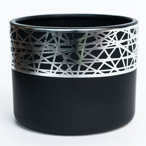 Set of 2 Black With Silver Lines Planter