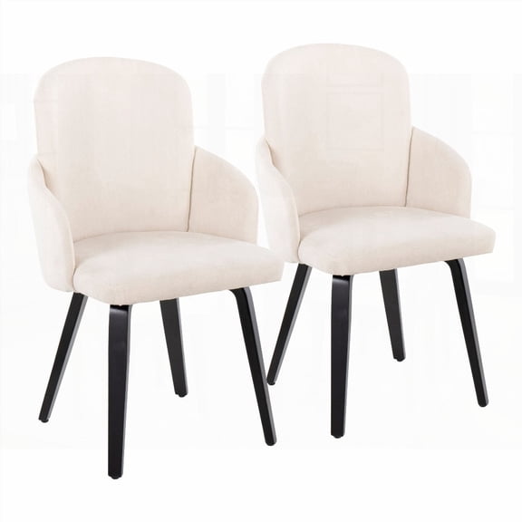 Set of 2 Black Wood and Cream Fabric Dining Chairs with Chrome Accent by LumiSource - Contemporary Style