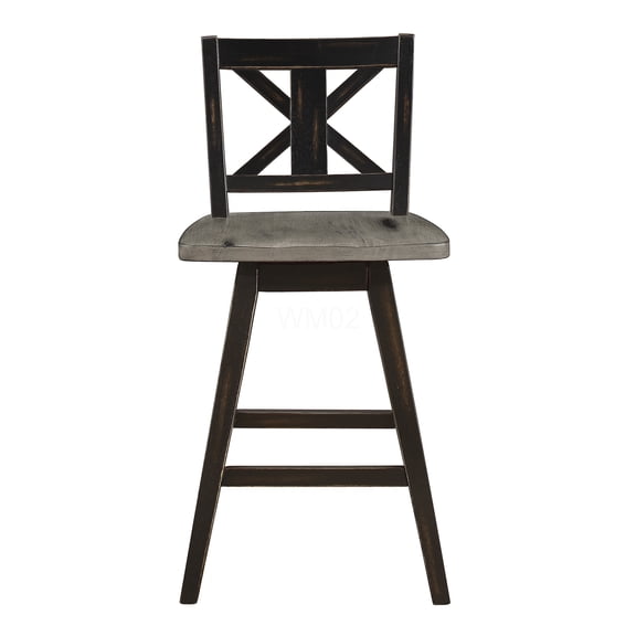 Set of 2 Black X-Back Swivel Counter Stools, 360-Degree Spin Solid Wood Kitchen Island Bar Chairs