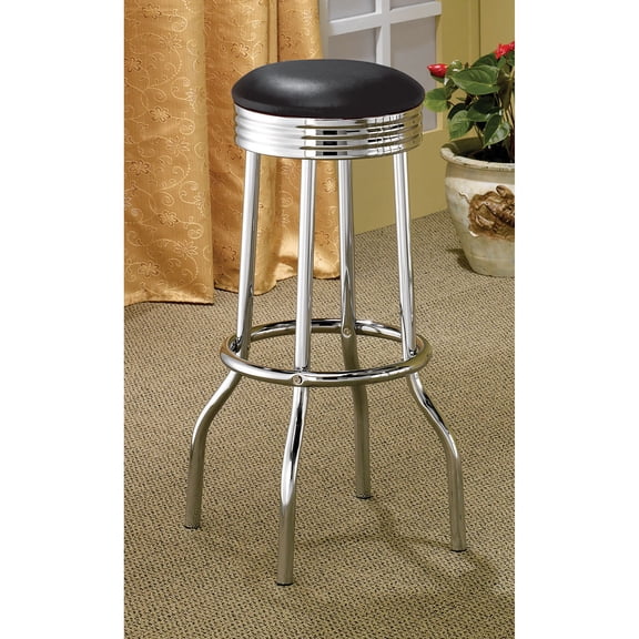 Set of 2 Black and Bar Height Stools with Faux Leather Cushion for Kitchen Island, Retro Metal Barstools
