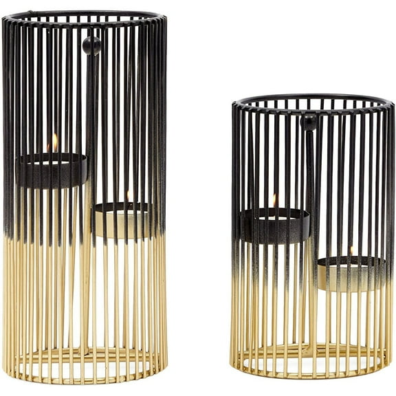 Juvale Metal Geometric Candle Holders - Gold Candle Holder Set - Versatile Table Centerpiece & Coffee Table Decor - for Tealight & Taper Lights - Pack of 2, 4 x 6 in & 4 x 8 in