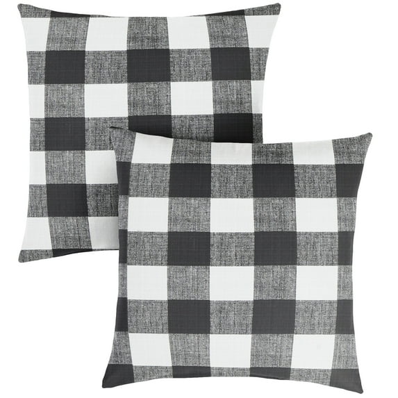 Set of 2 Black and White Buffalo Plaid Decorative Corded Square Pillows, 20"
