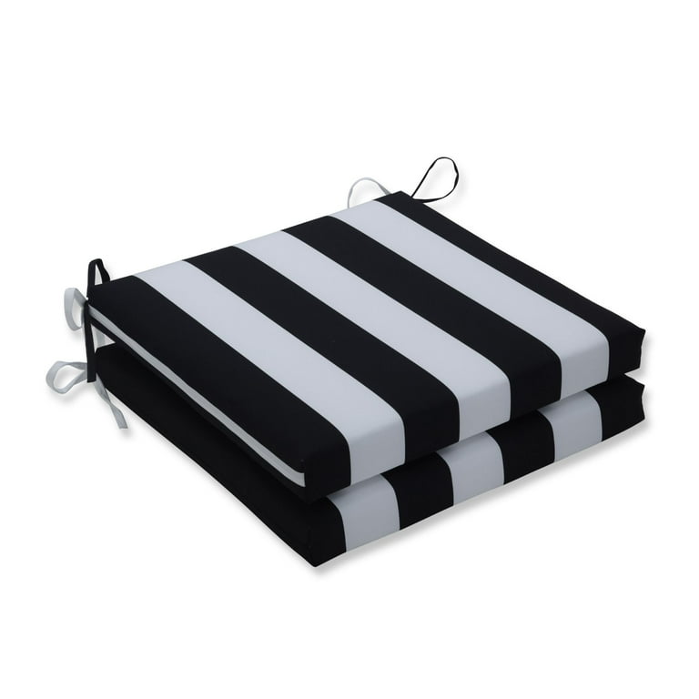 Set of 2 Black and White Striped Outdoor Patio Squared Corners Over Sized Seat Cushions 20 Walmart
