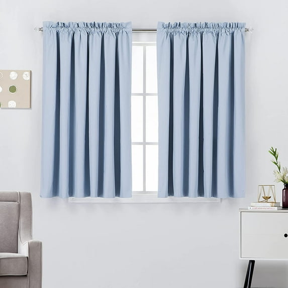 Set of 2 Blackout Window Treatment Curtain Drape Panels for Office/Bedroom Windows (52"W x 45"L, Light Blue)