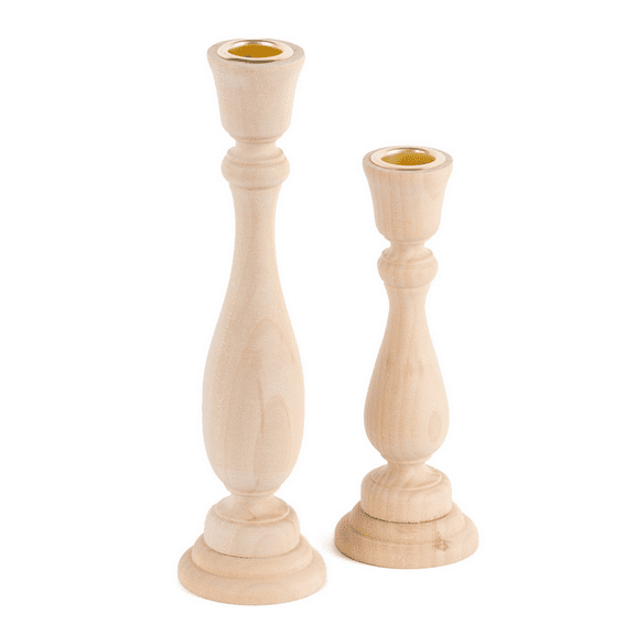 Set of 2 Blank Candle Sticks with Brass Taper Candle Inserts - For DIY Everyday Decor