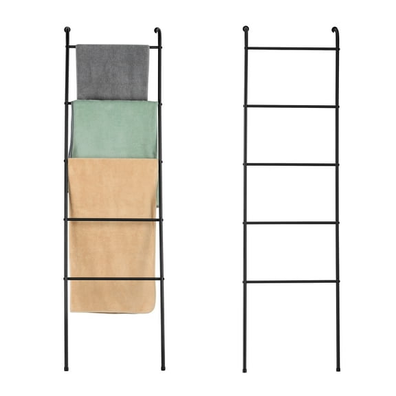 Set of 2 Blanket Ladder Bathroom Towel Rack Decorative Towel Rack 5 Tier Blanket Rack for Living Room Bathroom Laundry Room Black