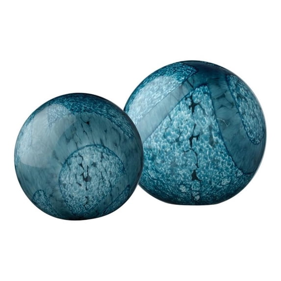 Set of 2 Blue Cosmos Decorative Glass Balls - 9"