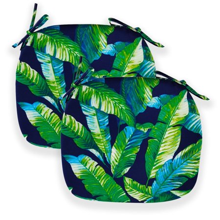Set of 2, Blue Palms U-Shape Outdoor Chair Pad