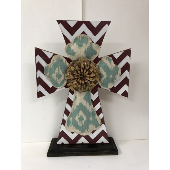 Set of 2 Blue and Red Contemporary Cross Plaque 12.25"