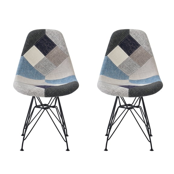 Set of 2 Bohemian Patchwork Accent Dining Chairs Colorful Geometric Fabric with Chrome Iron Legs 18"D21"W32"H