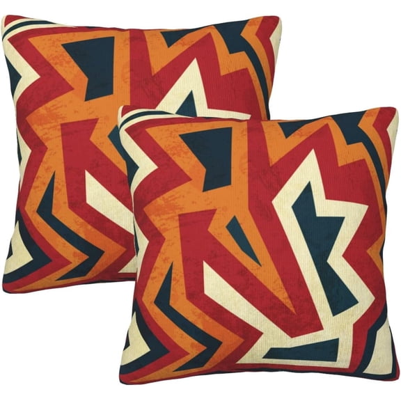 Set of 2 Boho African Pillow Covers 18 x 18Inches Aztec Ethnic Geometric Square Decorative Throw Pillow Covers for Sofa Couch Bed Decor, -BZT-001