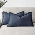 thumbnail image 1 of Set of 2 Boho Linen Lumbar Pillow Covers with Fringe for Sofa and Couch Decor, 12×20 inch, Blue, 1 of 8