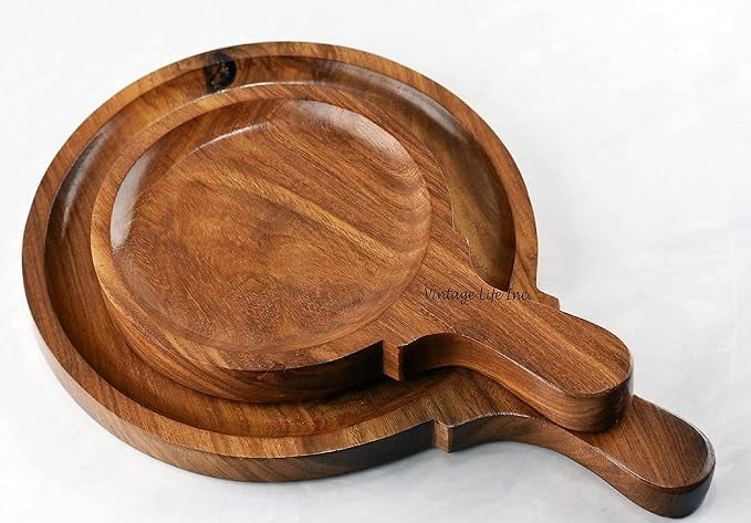 Set of 2 Bread Board, French Small & Medium Circular Bread Board, Charcuterie Board, Cheese Board, Made of Single piece of Wood