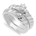 thumbnail image 1 of Set of 2 Bridal Striped Round Center Cubic Zirconia Ring Sterling Silver 925, 1 of 3