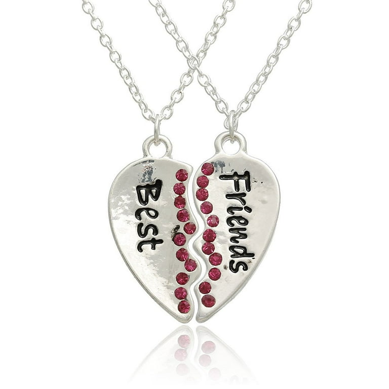 Set of Broken Heart Pendant Necklace Link Cable Chain Silver