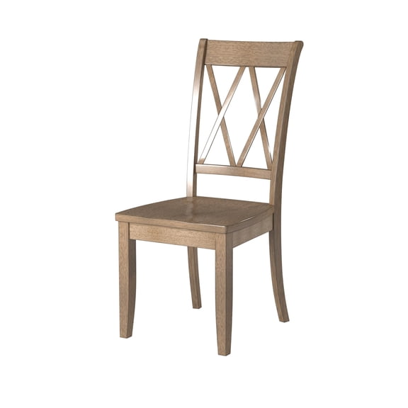 Set of 2 Brown Dining Chairs | Transitional Double - X Back Design | Pine Veneer on Wood | Supports Dining Use