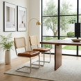 thumbnail image 1 of Set of 2 Brown Faux Leather Rattan Dining Chairs with Chrome Legs, 1 of 10