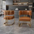 thumbnail image 1 of Set of 2 Brown PU Dining Chairs With Gold Iron Frame for Dining Room, 1 of 8