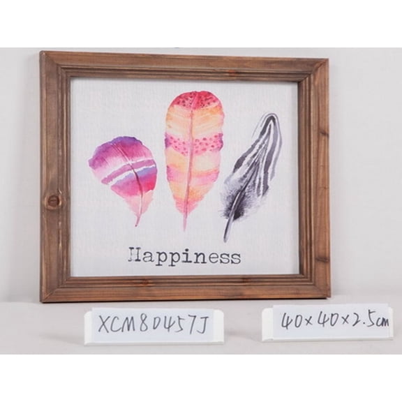 Set of 2 Brown and Pink "Happiness" Square Wall Art Decors 15.75" x 15.75"