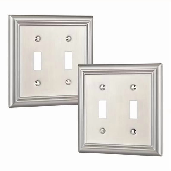 Set of 2 Brushed Nickel Toggle Light Switch Covers - Durable Metal Wall Plates for Modern Home Decor