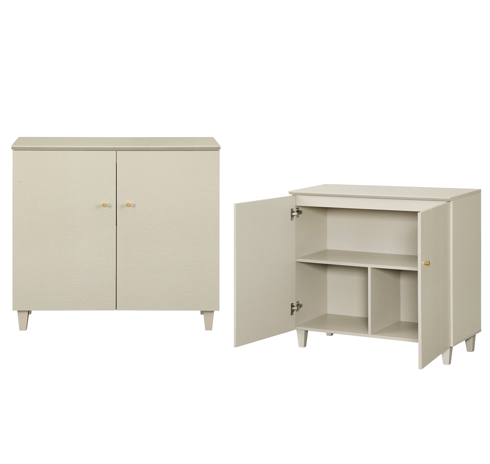 Set of 2 Buffet Cabinet Sideboard with Wood Doors, Fixed Shelves and Solid Wood Legs For Kitchen Dining Room, 36" W, Beige Wood