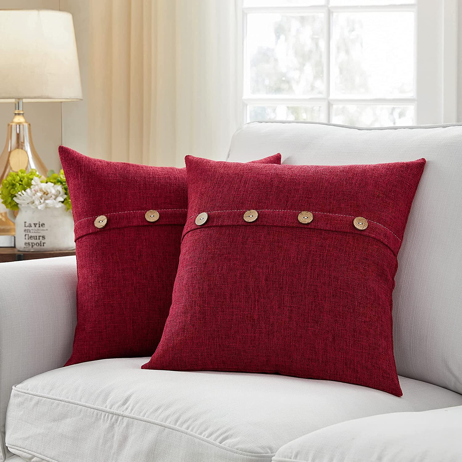 Set of 2 Burgundy Square Pillow Covers 20 x 20 Farmhouse Pillow Covers